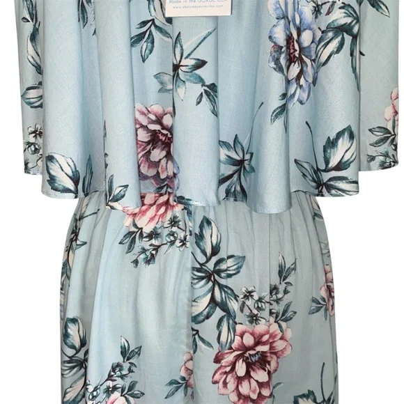 Show Me Your Mumu NWT Casita Mini Dress Wildflower Breeze Off Shoulder M Blue - Picture 10 of 14